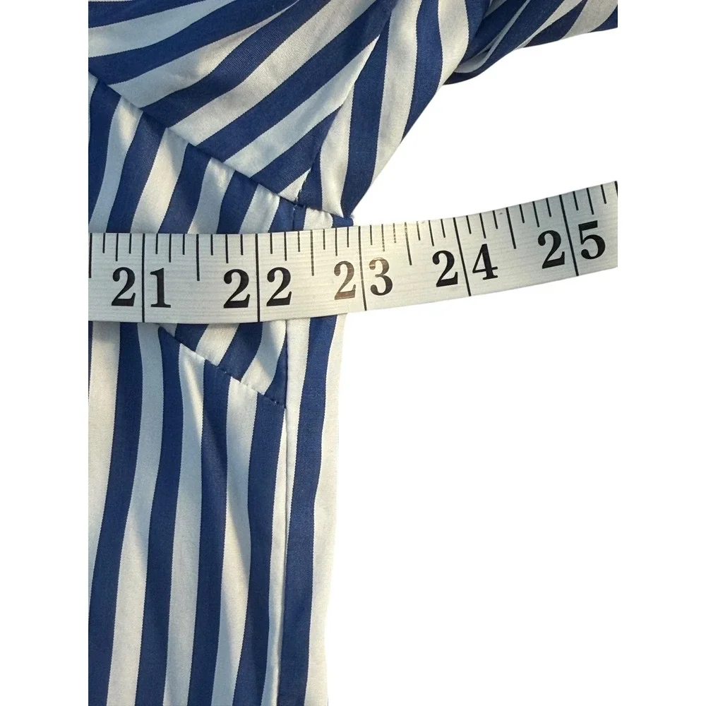 Madewell French Blue White Stacked-Button V-Neck Shirt in Poplin NZ420 XL NEW